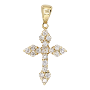 14k(585) Solid Yellow Gold Natural Diamond Cross Pendant