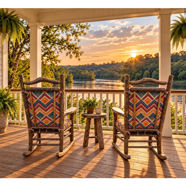 These rocking chairs are crafted in a classic American Rustic or lodge aesthetic with natural steam-bent wood saplings or...