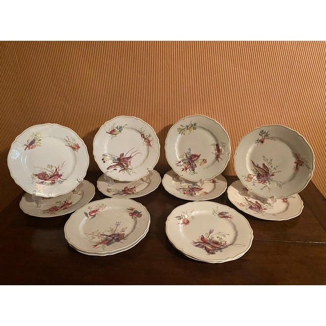 Mid 20th Century Mid 20th Century Set of 12 Havilland- Limoges Dinner Plates, Six Fish and Crustacean Designs For Sale - Image 5 of 12