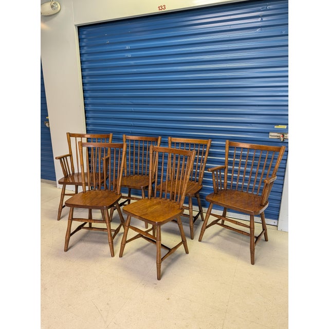 American Vintage Mid-Century Stickley Cherry Valley Spindle Back Dining Chairs - Set of 6 (2 Arm, 4 Side) For Sale - Image 3 of 16