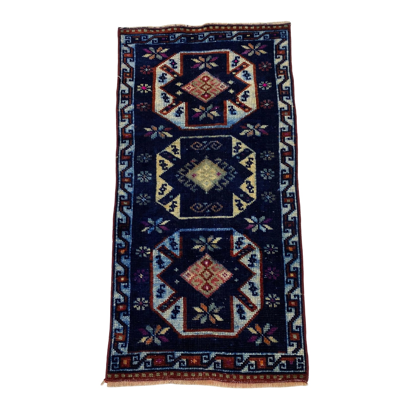 Vintage Navy Blue Turkish Rug | Chairish
