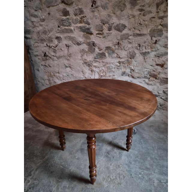 Antique French Round Walnut Dining Table, 1880s For Sale - Image 13 of 18