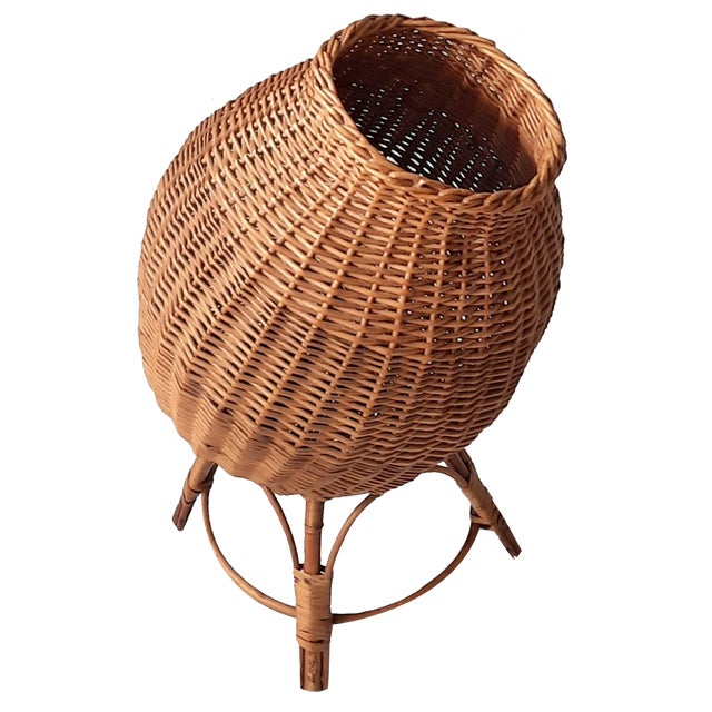 Rattan Planter on Stand, 1970s For Sale