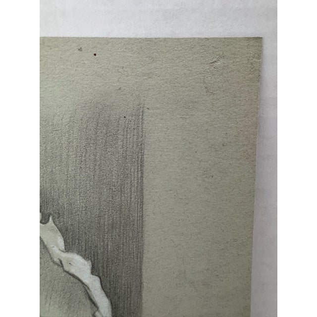 1940s Original Signed Graphite Illustration of Young Girl in Bonnet, 11.75 × 9 In. For Sale - Image 4 of 5