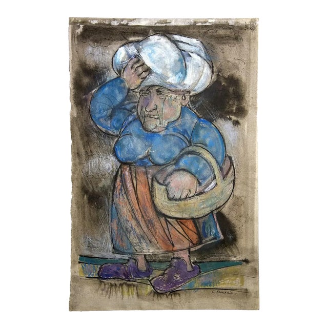 Unknown, Figure, Mixed Media Signed Sandrin, Early 20th Century For Sale