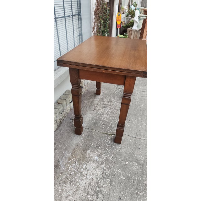 Vintage Swivel Folding Oak Game Table For Sale - Image 17 of 18