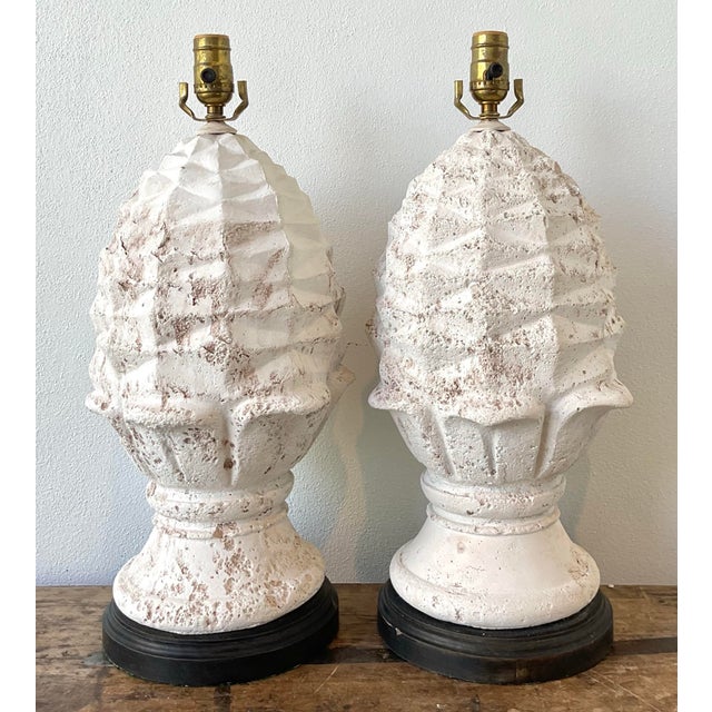 Vintage Plaster Artichoke Lamps - A Pair For Sale - Image 9 of 12