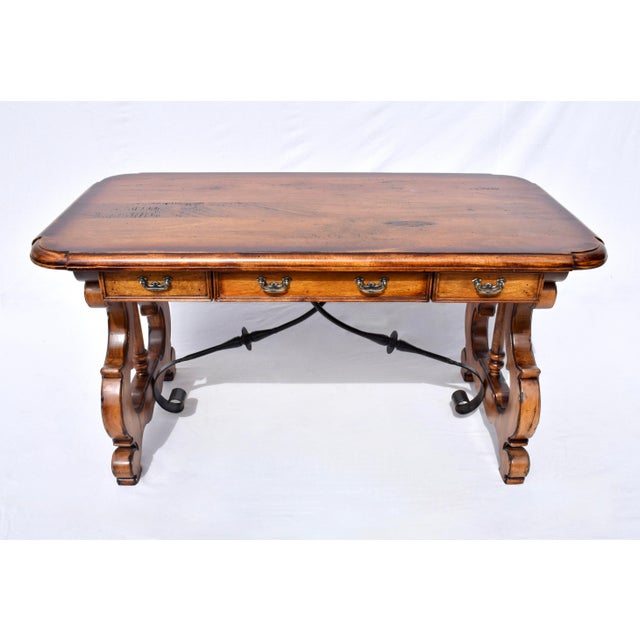 Wood Spanish Colonial Revival Desk Library Table For Sale - Image 7 of 12