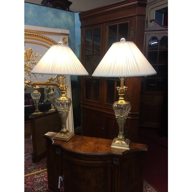 1990s Vintage Table Lamps, Neoclassical Style Lamps, Brass and Crystal Lamps, the Pair For Sale - Image 5 of 10