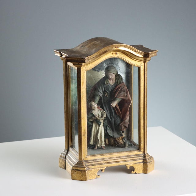 Gold Case with Wax Sculpture of Saint Anne and the Virgin Mary For Sale - Image 8 of 8