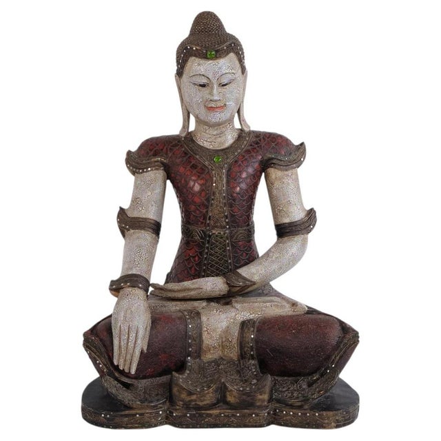 Brown Buddha Figure in Carved Wood, Thailand, 1920s For Sale - Image 8 of 8