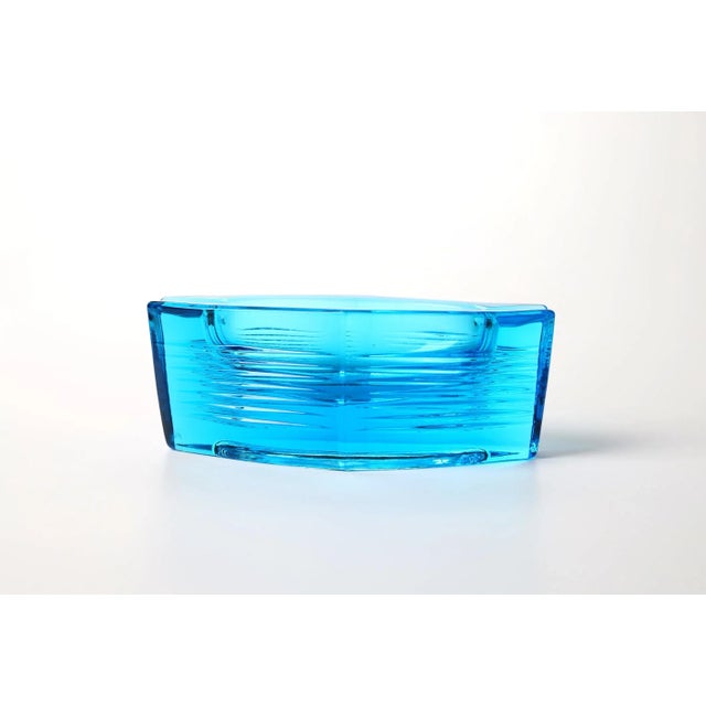 Mid-Century Modern Vintage Sklo Union Blue Glass Ashtray – Czech For Sale - Image 3 of 8