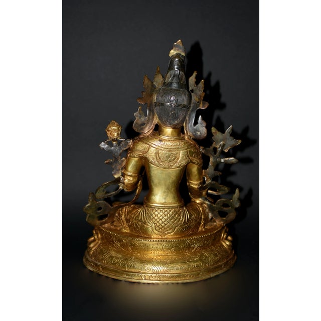 Gilt Bronze Tibetan Green Tara Statue For Sale - Image 12 of 13