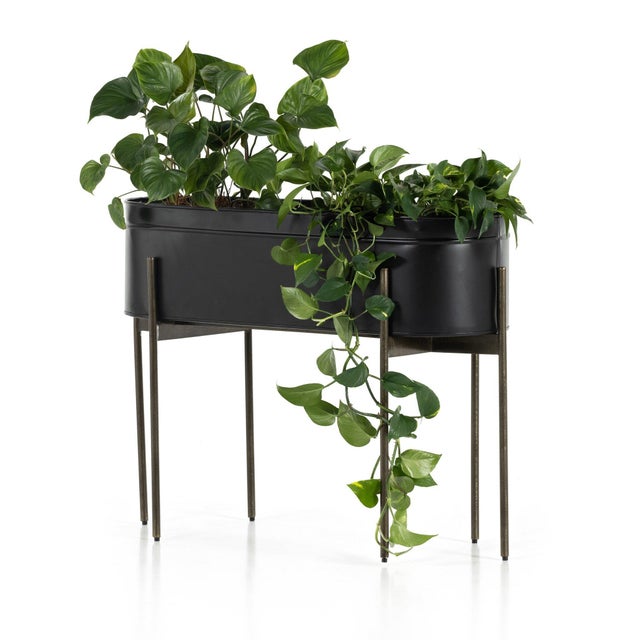 Four Hands Jed Large Planter - Weathered Brass and Iron Matte Black For Sale - Image 9 of 9