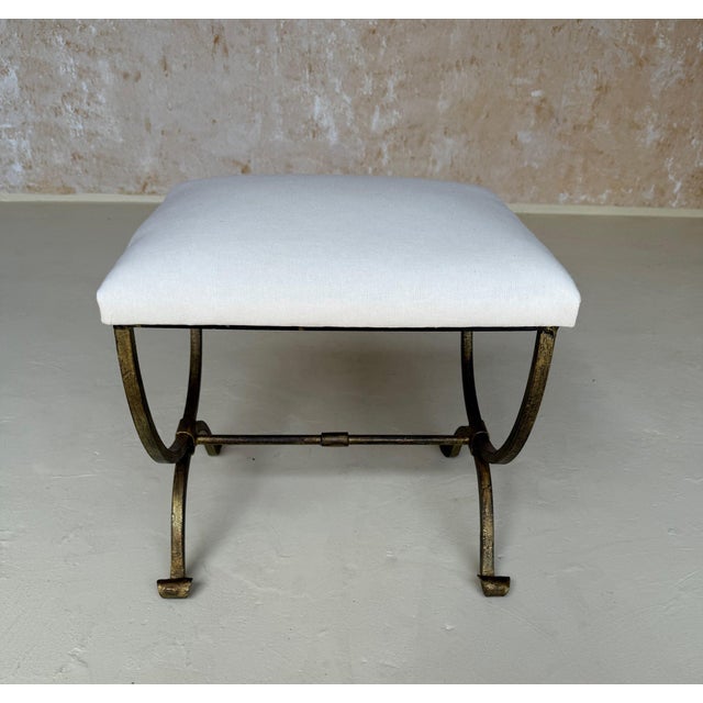 Small Hand Forged Spanish Gilt Iron Bench in Muslin For Sale In New York - Image 6 of 12