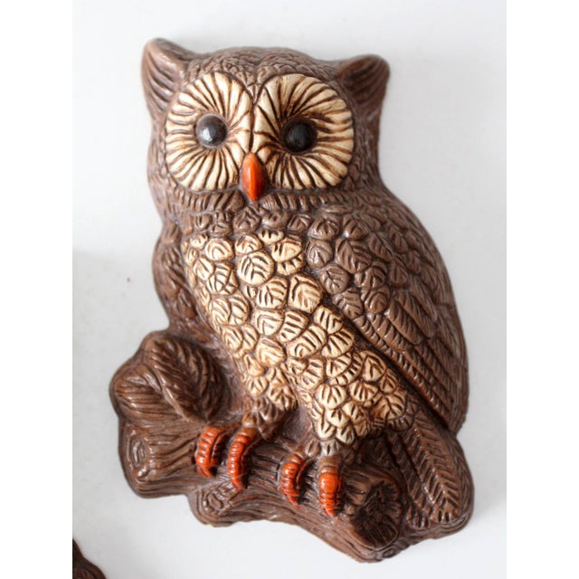 Vintage 1970s Woodland Owl Wall Plaques Pair For Sale - Image 9 of 10