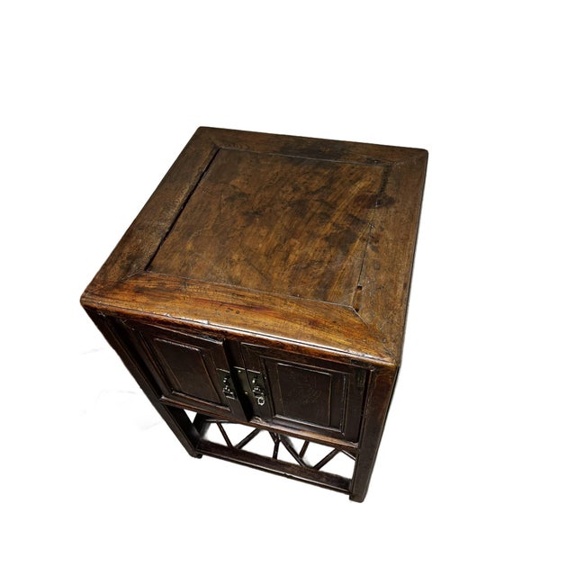 Antique Chinese Wood Cabinet With Decorative Fretwork Cracked Ice on Base For Sale - Image 9 of 12
