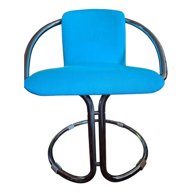 Italian Steel and in Turquoise Cotton Upholstery Armchairs, 1960s, Set of 2 For Sale - Image 9 of 18