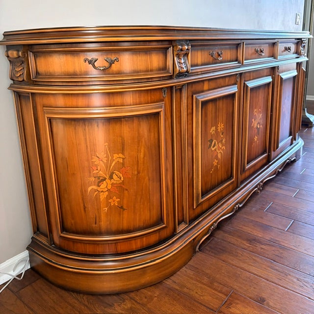 Baroque Vintage Italian Provincial Baroque-Style Floral Marquetry Inlaid Credenza Sideboard For Sale - Image 3 of 13