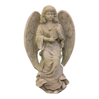 Vintage Cast Stone Angel Figurine, Mid-20th Century For Sale