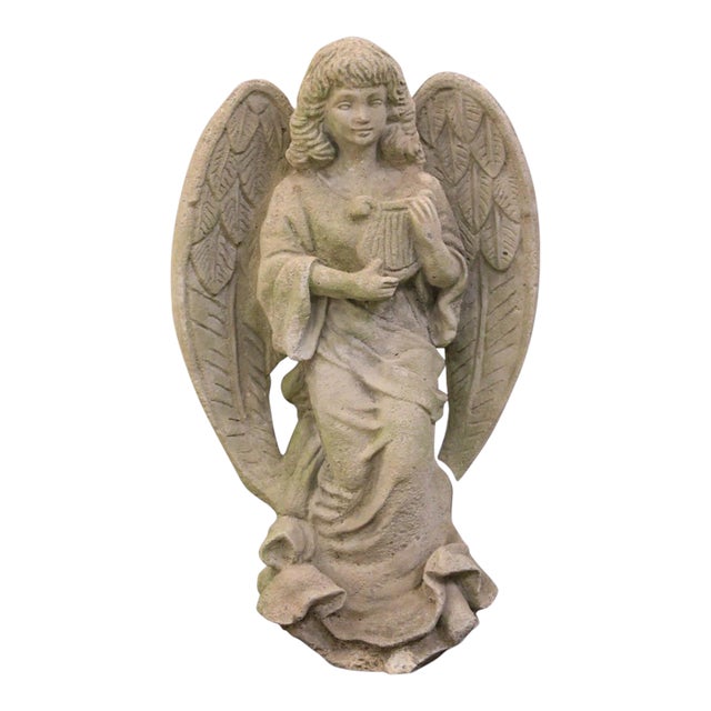 Vintage Cast Stone Angel Figurine, Mid-20th Century For Sale