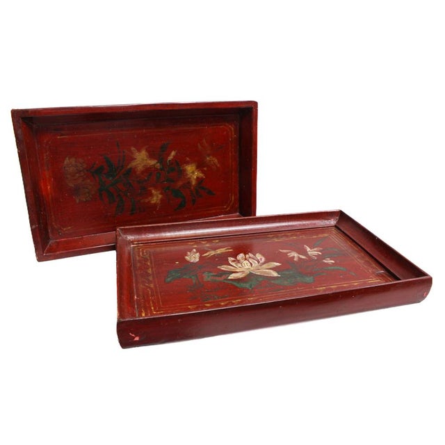 Lotus Blossom Wood Tray Vintage For Sale - Image 4 of 5