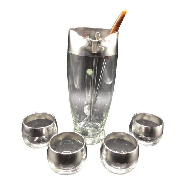 Dorothy Thorpe Martini Pitcher With 4 Roly Poly Glasses Muddle Spoon and Glass Stir Stick - Set of 7 For Sale
