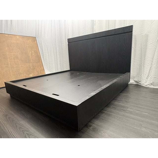 2020s Rh Bezier Panel Bed — King Black Oak | Bronze Accents | 56" Headboard For Sale - Image 5 of 18