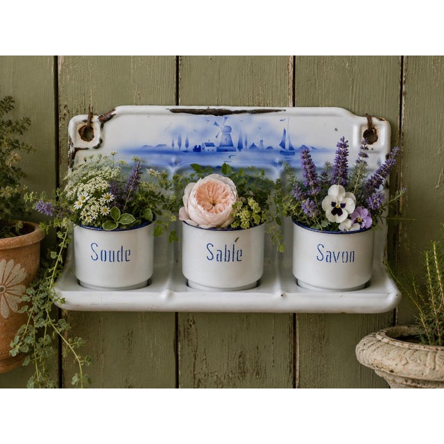 Blue Early 20th Century French Enamelware Hanging Laundry Soap Stand For Sale - Image 8 of 8