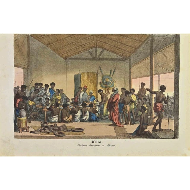 Ancient African Customs is a lithograph made by Auguste Wahlen in 1844. Hand colored. Good condition. At the center of the...