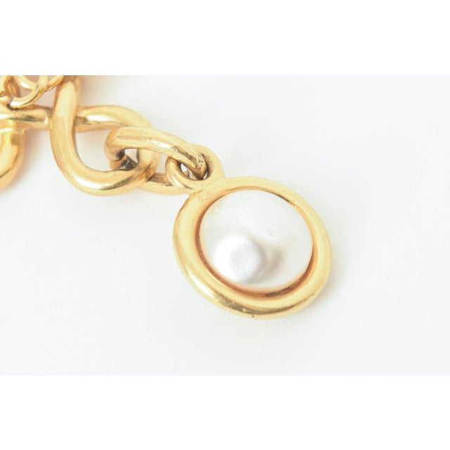 Chanel Vintage Chanel Gold Plated and Faux Pearl Clip on Dangle Earrings With CC's, 1993 For Sale - Image 4 of 7