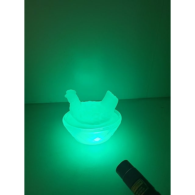Mini Uranium Glass Hen On Nest Glowy Green Salt Cellar Made From EE Mold USA This is not a vintage items but it is cool!...