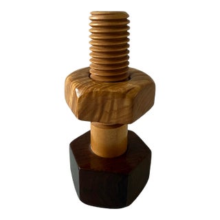 Handmade Wooden Bolt and Nut Sculpture For Sale