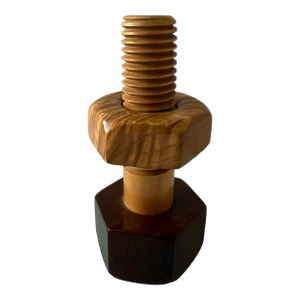 Handmade Wooden Bolt and Nut Sculpture