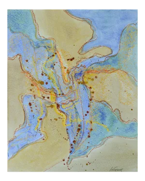1970s "Blue Tides" Abstract Watercolor Painting by Doris Warner