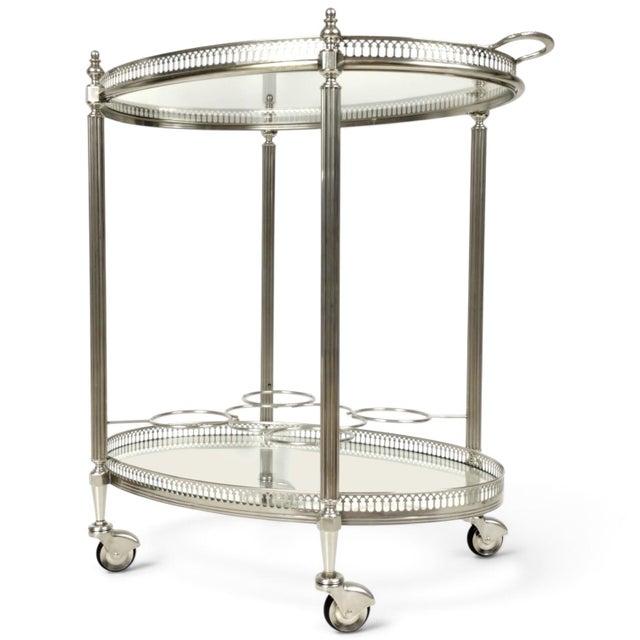 Vintage French Neoclassical Chrome Plated and Brass Drinks Trolley with Serving Tray, 1950s For Sale - Image 10 of 18