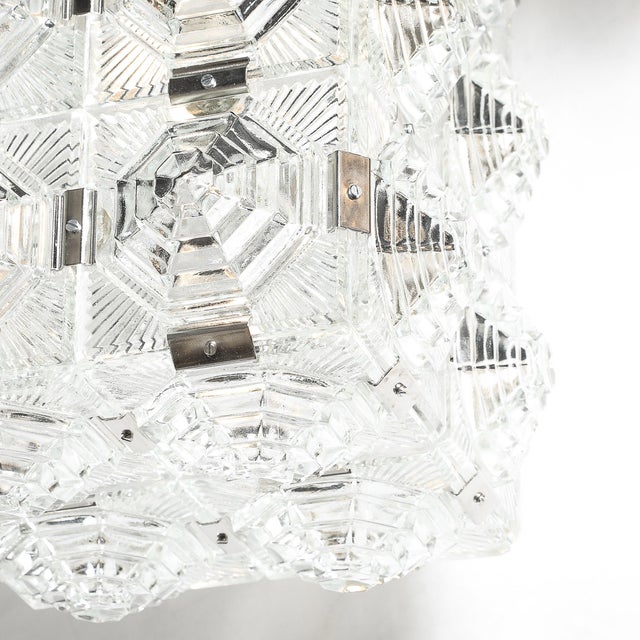 Metal Mid-Century Glass & Chrome Fitted Rectangular Pendant Chandelier by Kinkeldey For Sale - Image 7 of 18