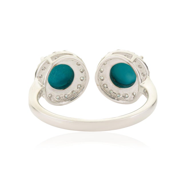 Modern Luxe 1.62ct Turquoise Diamond Toi Et Moi Open Ring in 14k Gold Szie 4 For Sale - Image 10 of 15