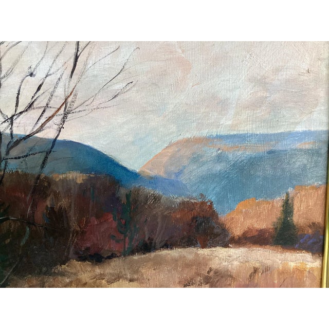 Textile 1970s Large Impressionistic Landscape Painting, Signed and Framed For Sale - Image 7 of 9