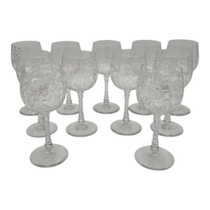Early 20th Century Rock Sharpe Atlantis Crystal Cut Wine Goblets With Floral Motifs - Set of 11