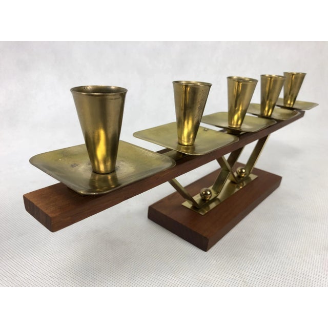 1950s Mid-Century German Teak and Brass Candleholder, 1950s For Sale - Image 5 of 9