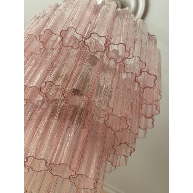 Large Pink Colorful Murano Chandeliers with Tubular Prisms Tronchi, Set of 2 For Sale - Image 12 of 16