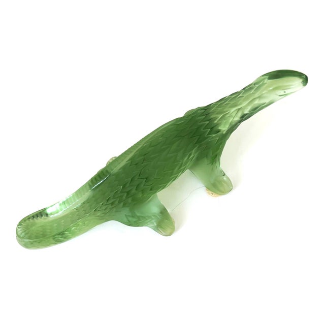 French Lalique France Green Komodo Dragon Salamander Lizard Chameleon Signed For Sale - Image 3 of 6
