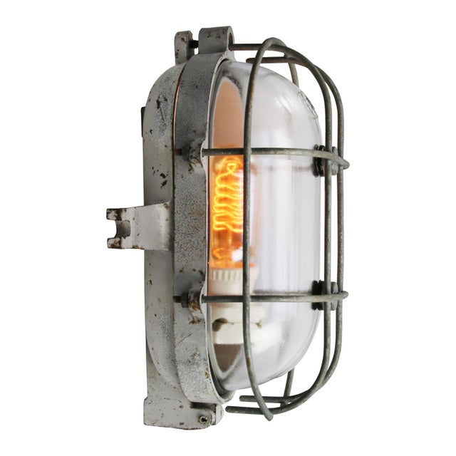 Glass Vintage Industrial Cast Iron and Clear Glass Wall Lamp from Industria Rotterdam For Sale - Image 7 of 7