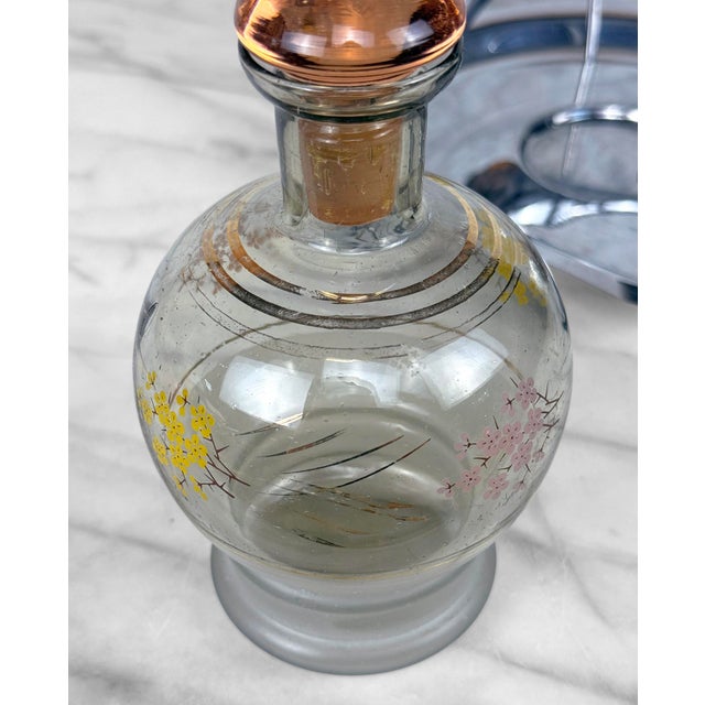 Mid-Century Glass Cherry Blossom Liquor Decanter Serving Set & Etched Shot Glass For Sale - Image 10 of 10