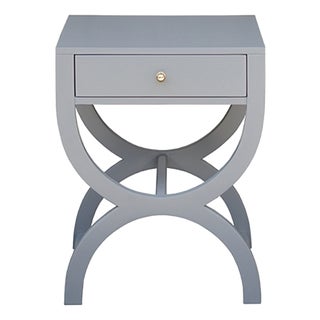 Matthew Izzo Home Alexis Matte Grey Lacquer One Drawer Side Table With Brass Knob For Sale