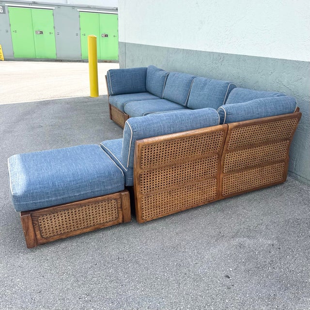 Vintage Boho Chic Cane and Oak Modular Sofa by Desoto - 6 Pieces For Sale - Image 4 of 12