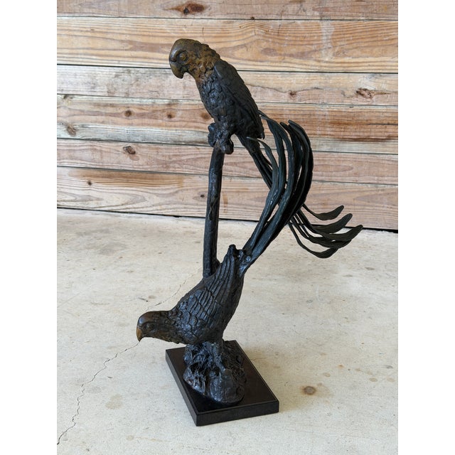 Large Sculptural Tropical Parrot Figure | Patinated Bronze-Tone Bird Sculpture For Sale In Naples, FL - Image 6 of 12