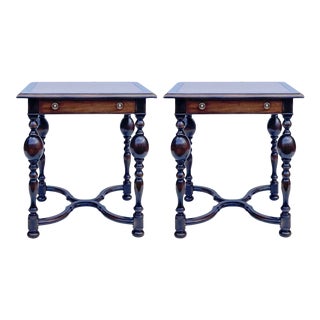 English Style Theodore Alexander Ebonized Pine Side Tables - Pair For Sale