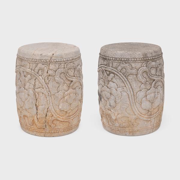 Chinese Peony Limestone Drum Table For Sale In Chicago - Image 6 of 6